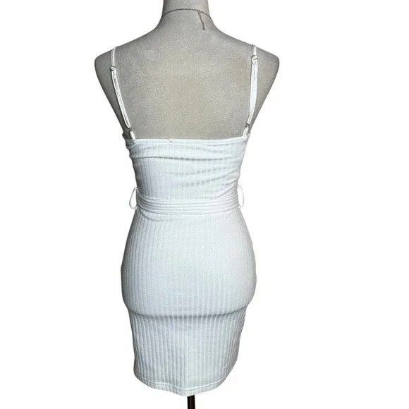 Saints + Secrets White Ribbed Knit Mini Dress Small | Graduation Bachelorette - Picture 3 of 8